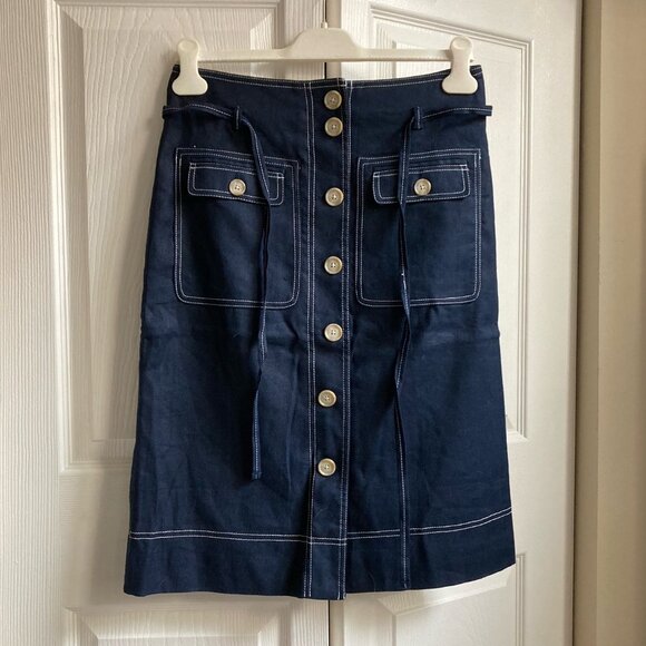 button up stretch linen skirt - Picture 2 of 8